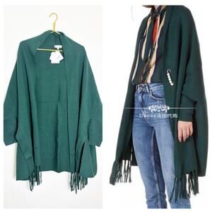 Sandro Celeste Fringed Open-front Cardigan One Size Green Oversized Quiet Luxury